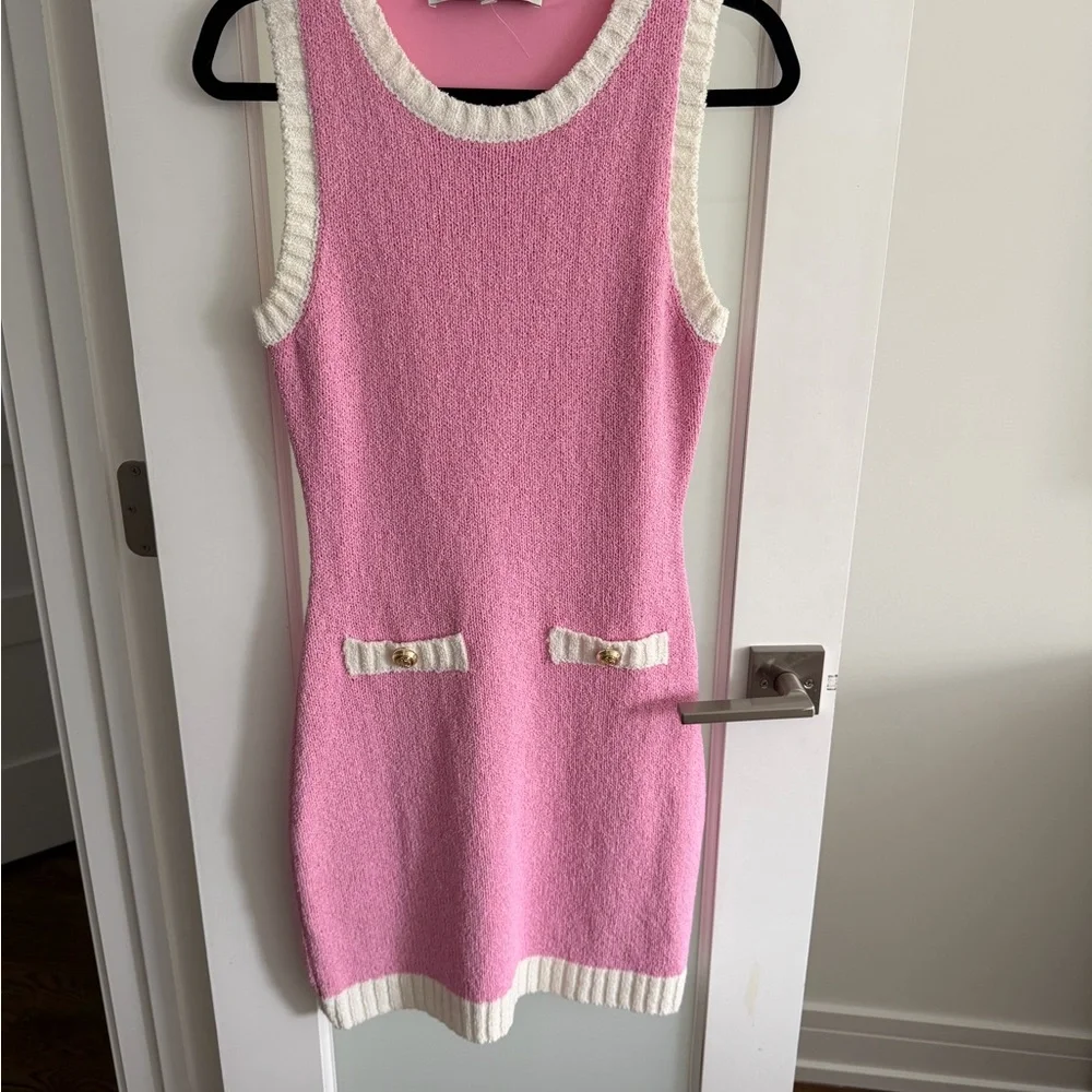 Endless Rose Pink Sleeveless Knit Mini Dress with White Trim - Picture 2 of 6